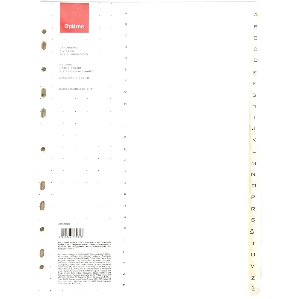 Pregradni karton A4 slo. abeceda, natur 