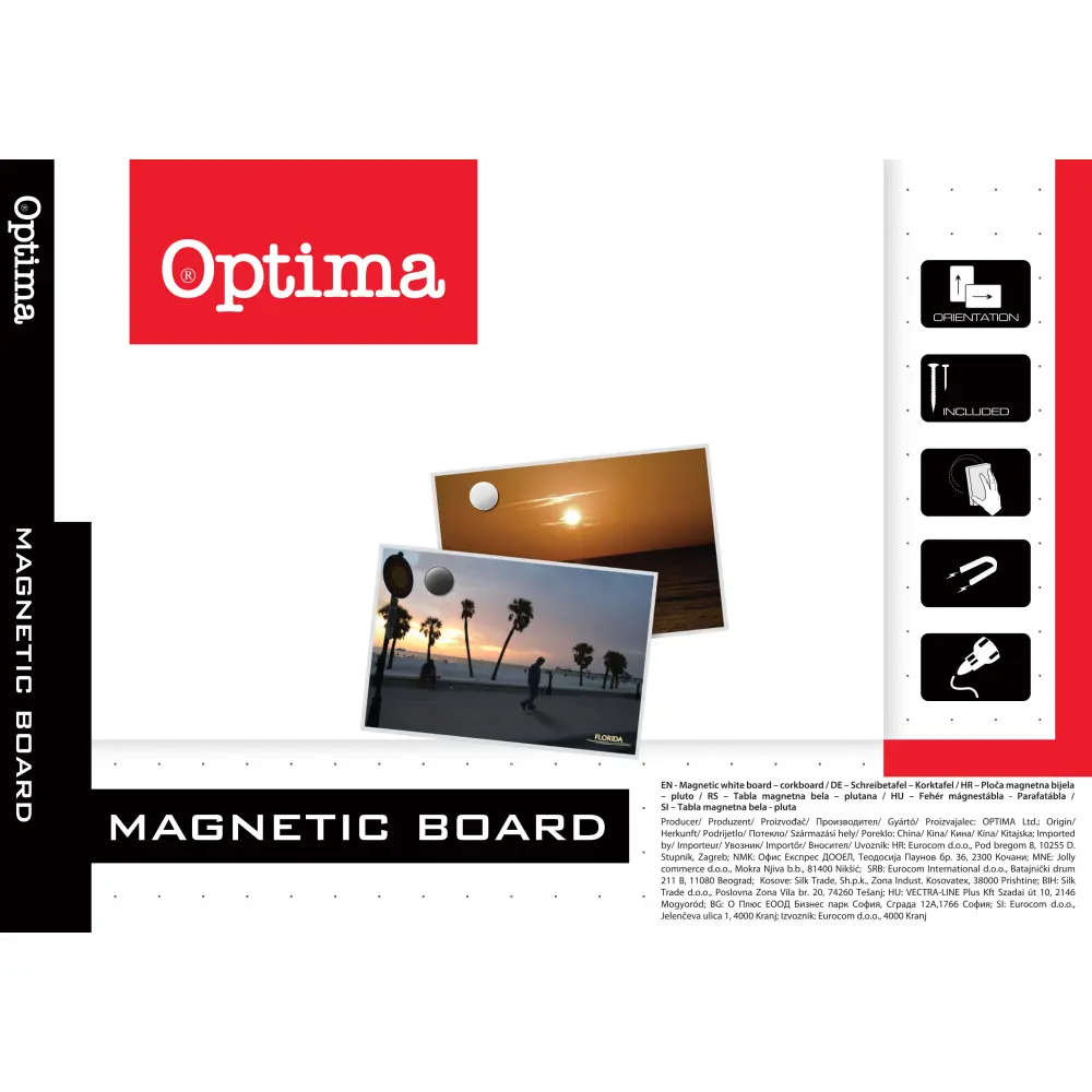 Magnetna tabla Optima, 90x120cm bela,les