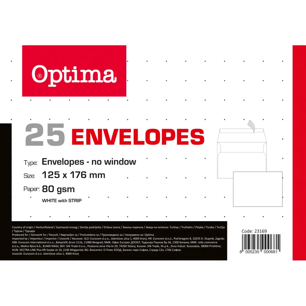 Kuverta B6  BELA 125 x176 mm 80gr 25/1
